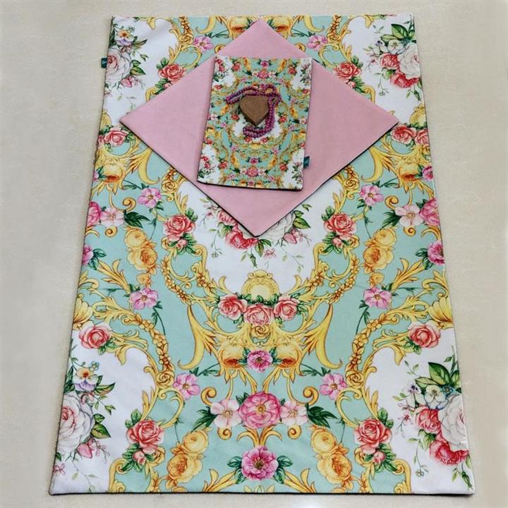 سجاده مخمل آستر دار طرح گلها زمینه فیروزه ایی آرت مان سایز 70x110